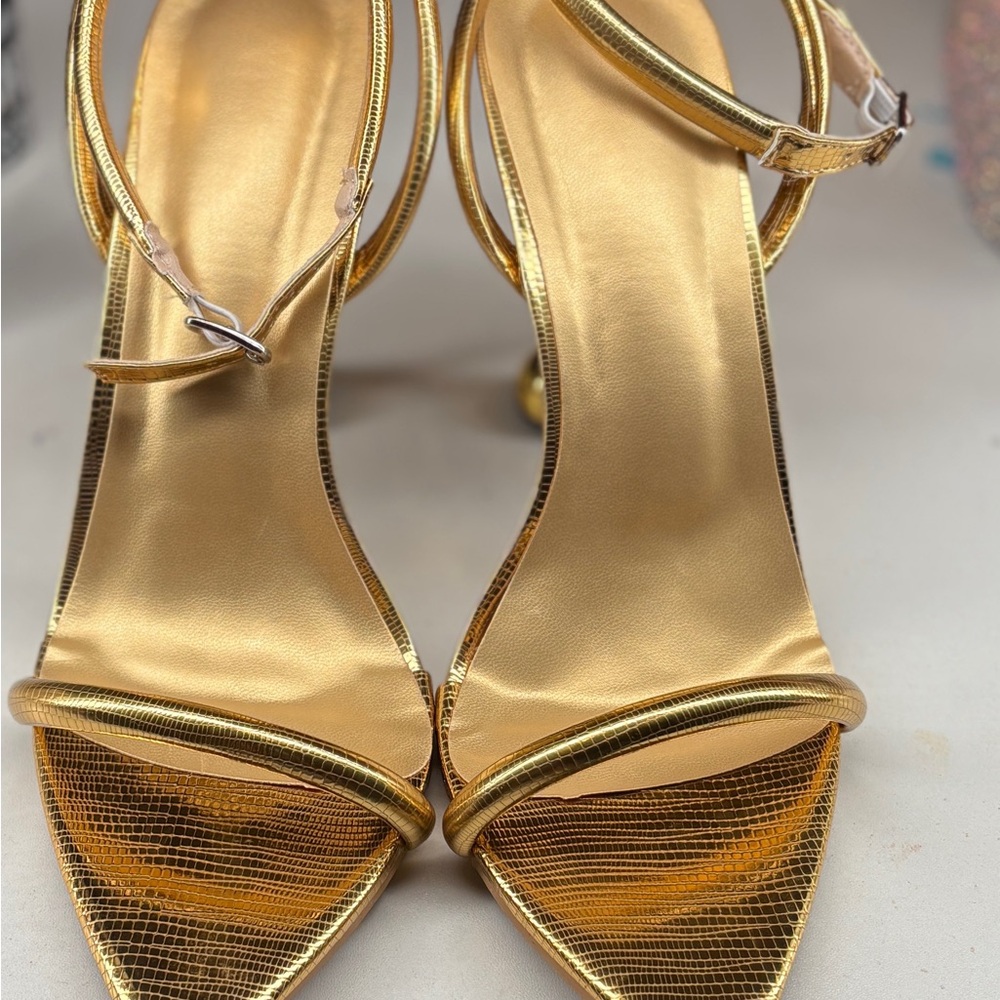 Gold Metallic Strappy High Heel Sandals - Women